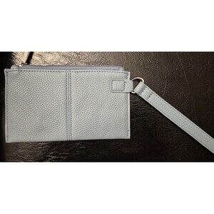 New Jewell by Thirty-One PU Leather Light Blue Wristlet Card Pockets 7x4 New
